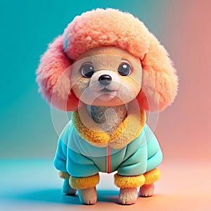 a cute baby pappy dog wearing coat full