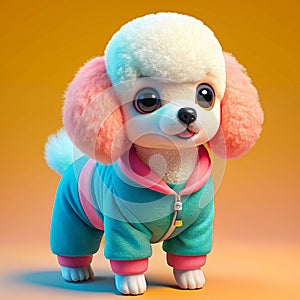 a cute baby pappy dog wearing coat full