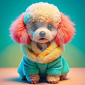 a cute baby pappy dog wearing coat full