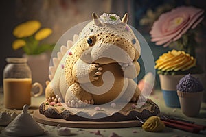 cute baby pastry dinosaur decorating cake