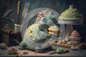 cute baby pastry dinosaur decorating cake