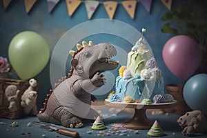 cute baby pastry dinosaur decorating cake