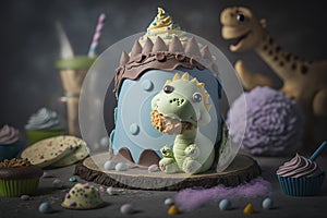 cute baby pastry dinosaur decorating cake