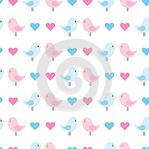 Cute baby pattern with blue and pink birds.Vector background.