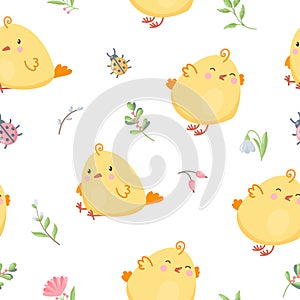 Cute baby pattern. Cheerful chickens