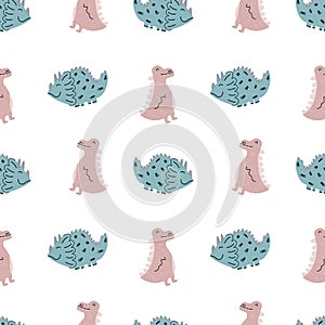 Cute baby pattern with dinosaurs. Seamless background