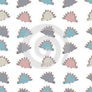 Cute baby pattern with dinosaurs. Seamless background in Scandinavian style