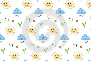 cute baby pattern with sun, flower, cloud, seeds