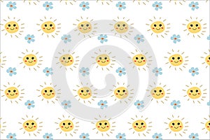 cute baby pattern with sun and flower smiling