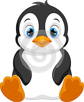 Cute baby penguin cartoon sitting