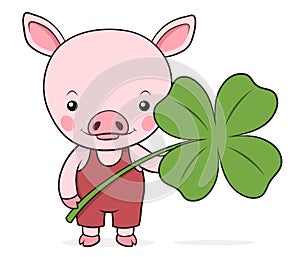 Cute baby pink piggy with a shamrock