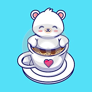 cute baby polar bear coffee cup illustration