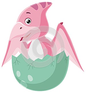 Cute baby pterodactyl cartoon hatching from egg