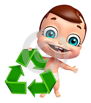 Cute baby with Recycle bin sign