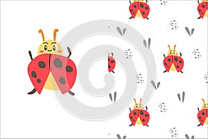 cute baby red bug and pattern on white background