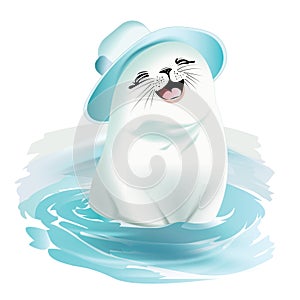 Cute baby seal cartoon show laughing face cartoon vector illustration