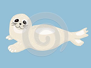 Cute baby seal cartoon Vector isolated on blue