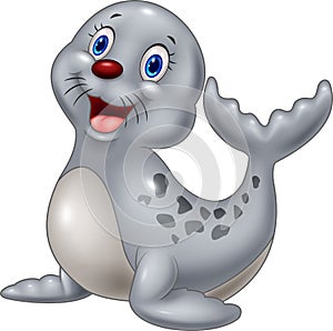 Cute baby seal cartoon on white background photo