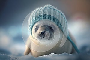Cute Baby Seal Wearing A Hat