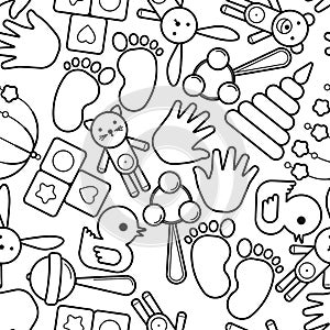 Cute baby seamless pattern, isolated line art decoration background.