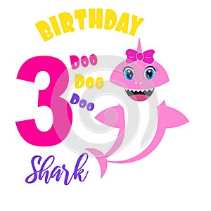 Cute baby shark birthday card illustration