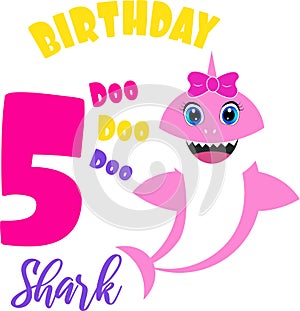 Cute baby shark birthday card illustration