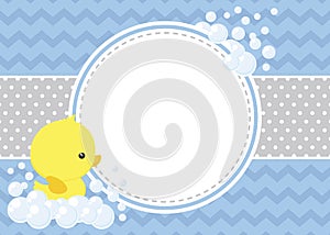 Cute baby shower card with little baby rubber duck