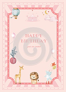 Cute baby shower invitation card with cute animals.