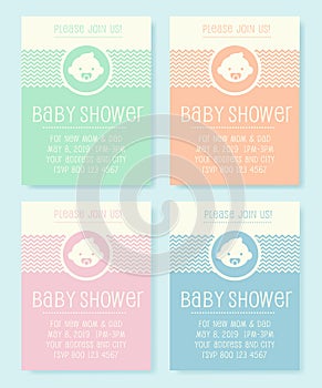 Cute Baby Shower invitation design in four colors