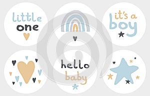 Cute Baby shower Party Vector Toppers. It`s a Boy. photo