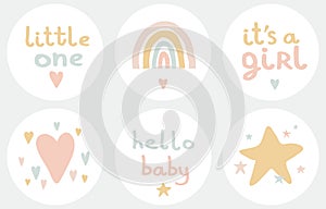 Cute Baby shower Party Vector Toppers. It`s a Girl. photo