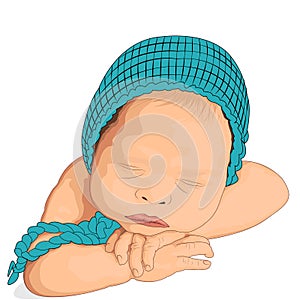 Cute baby sleeping newborn logo on white background