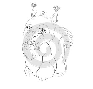 Cute baby squirrel and acorn Coloring book