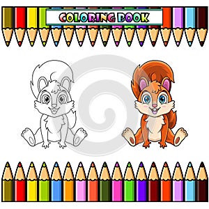 Cute baby squirrel cartoon sitting for coloring book