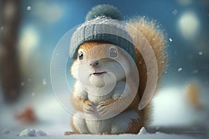 Cute Baby Squirrel Wearing A Hat