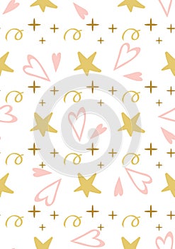 Cute baby star hearts seamless pattern seamless Princess pink background Vector