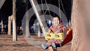 Cute baby swings on a swing