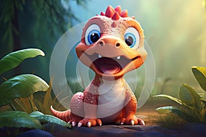 Cute baby T-rex baby dinosaur smiles, Generative AI