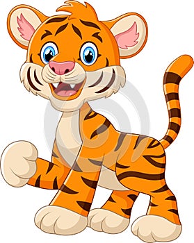 Cute baby tiger cartoon waving