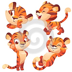 Cute baby tiger character sleep and walking