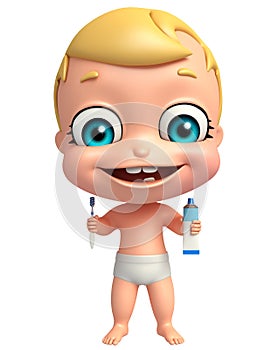 Cute baby with Tooth brush and paste