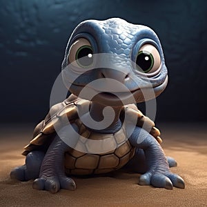 Cute baby turtle 3d rendering illustration