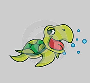 cute baby turtle swimming ocean. cartoon animal nature concept Isolated illustration. Flat Style suitable for Sticker Icon Design