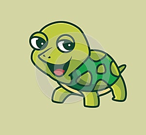 cute baby turtle walking on the ground. cartoon animal nature concept Isolated illustration. Flat Style suitable for Sticker Icon