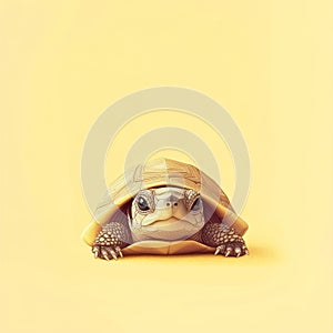Cute Baby Turtle on Yellow Background with Soft Lighting
