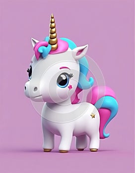 Cute baby unicorn little animal 3d rendering cartoon character