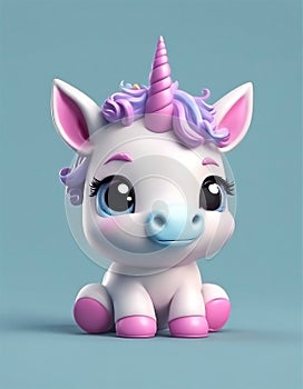 Cute baby unicorn little animal 3d rendering cartoon character