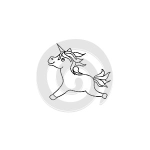 Cute baby unicorn pony kids coloring page line art isolated on white