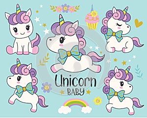 Cute Baby Unicorn Vector Illustration