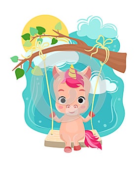 Cute baby unicorn. Vector illustration. Cartoon character.